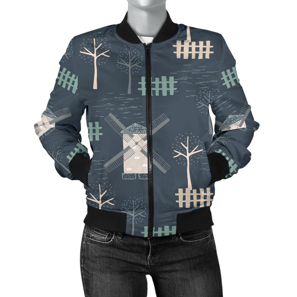 Windmill Tree Pattern Women'S Bomber Jacket