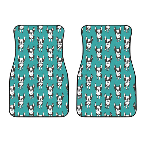 Hand Drawn Boston Terrier Dog Pattern  Front Car Mats