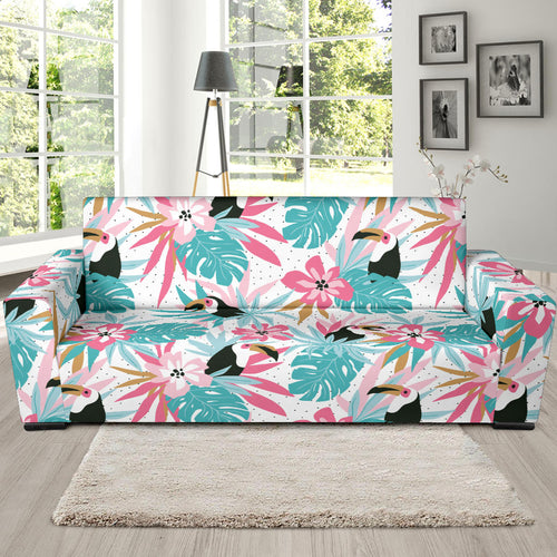 Toucan Tropical Flower Leave Pattern Sofa Slipcover