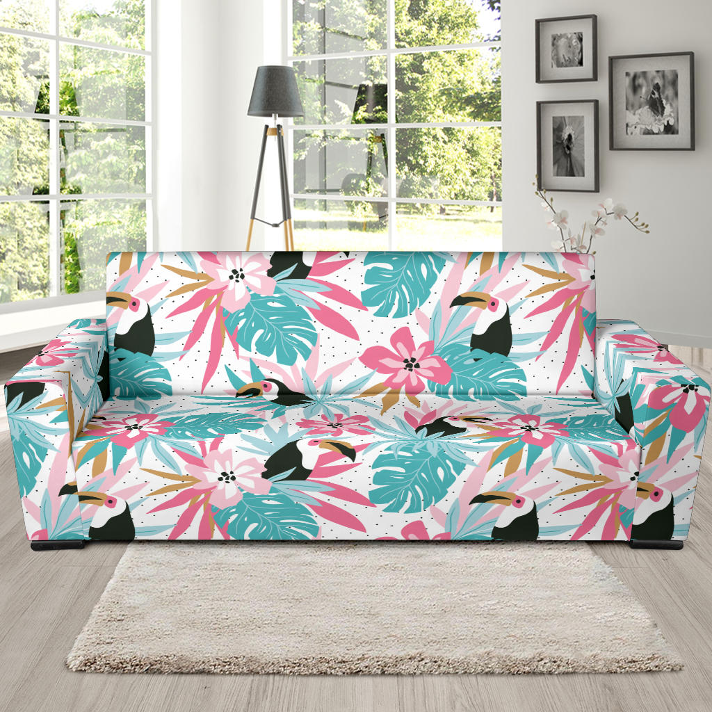 Toucan Tropical Flower Leave Pattern Sofa Slipcover
