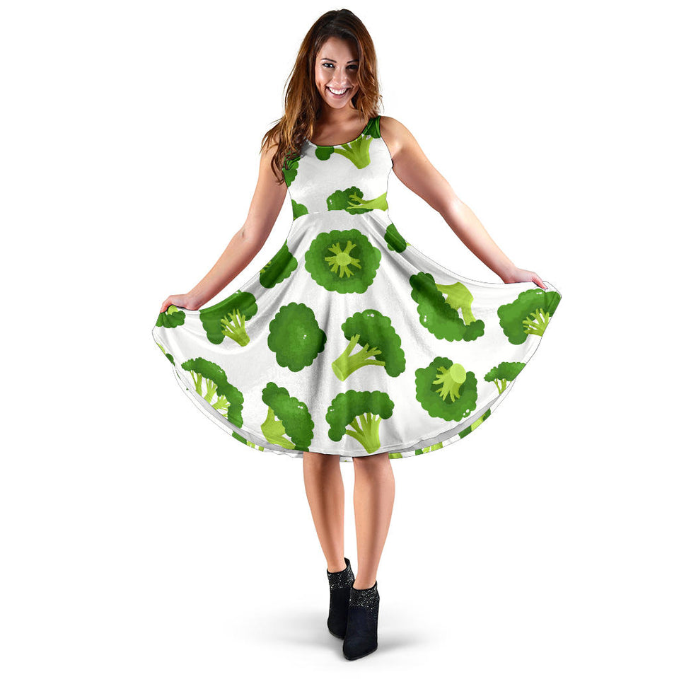 Cute Broccoli Pattern Sleeveless Midi Dress