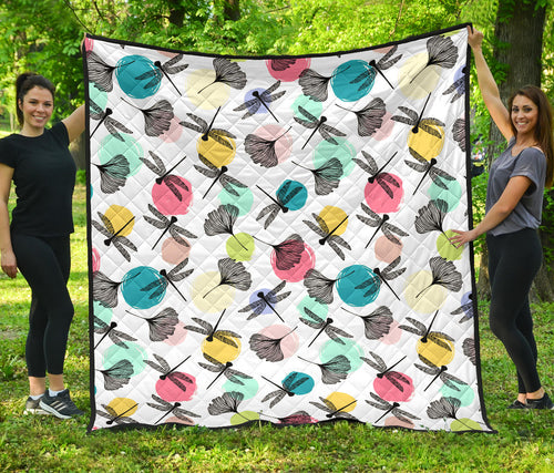 Dragonflies Ginkgo Leaves Pattern Premium Quilt
