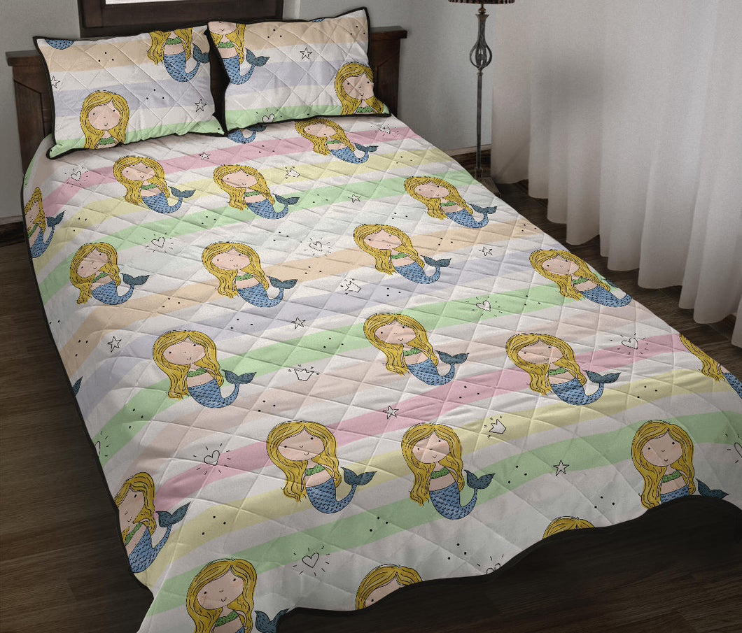 Cute hand drawn mermaid Quilt Bed Set