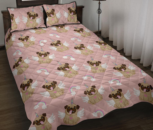 Cute unicorn pug pattern Quilt Bed Set