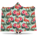 Beautiful Flamingo Tropical Palm Leaves Hibiscus Pateern Background Hooded Blanket