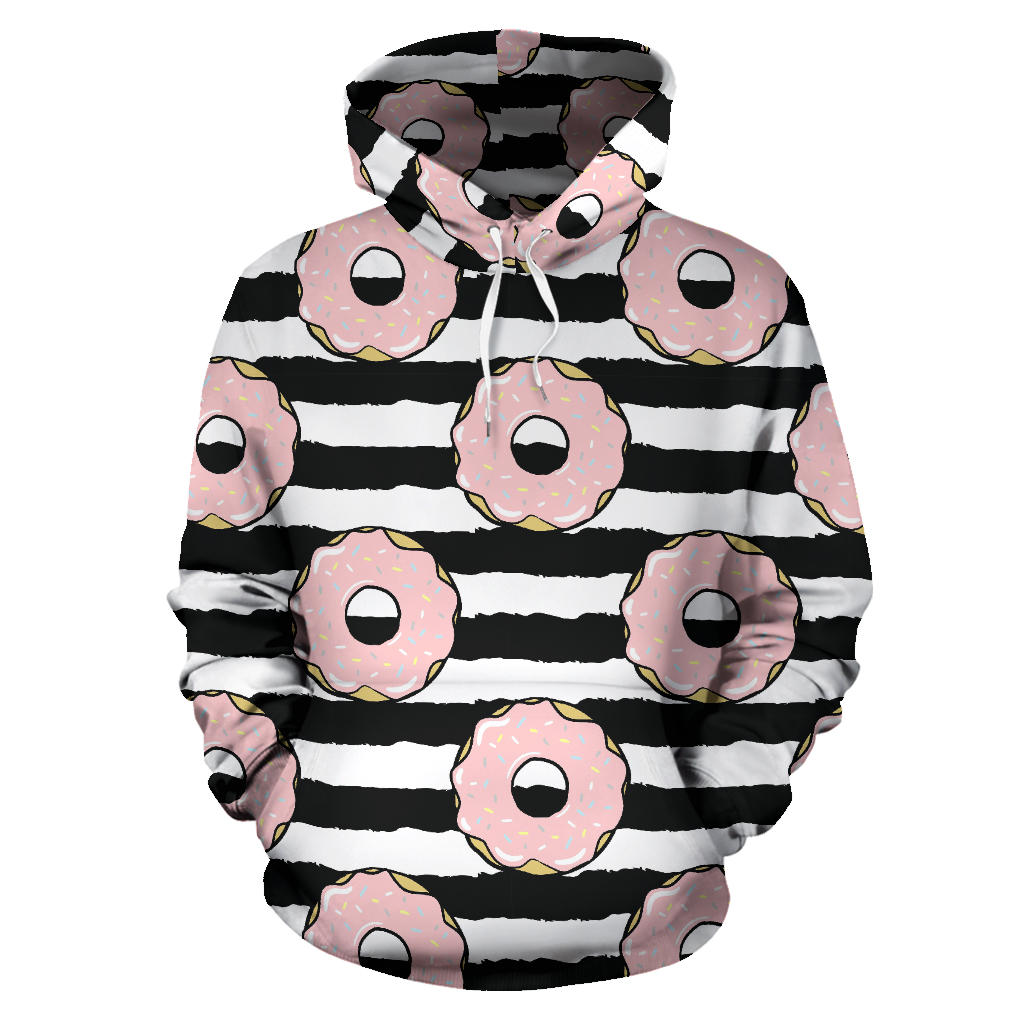 Donuts Pink Icing Striped Pattern Men Women Pullover Hoodie