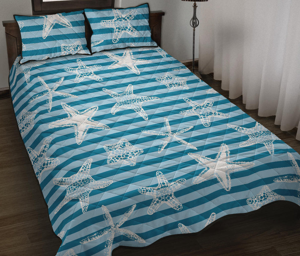 Starfish blue blackground Quilt Bed Set