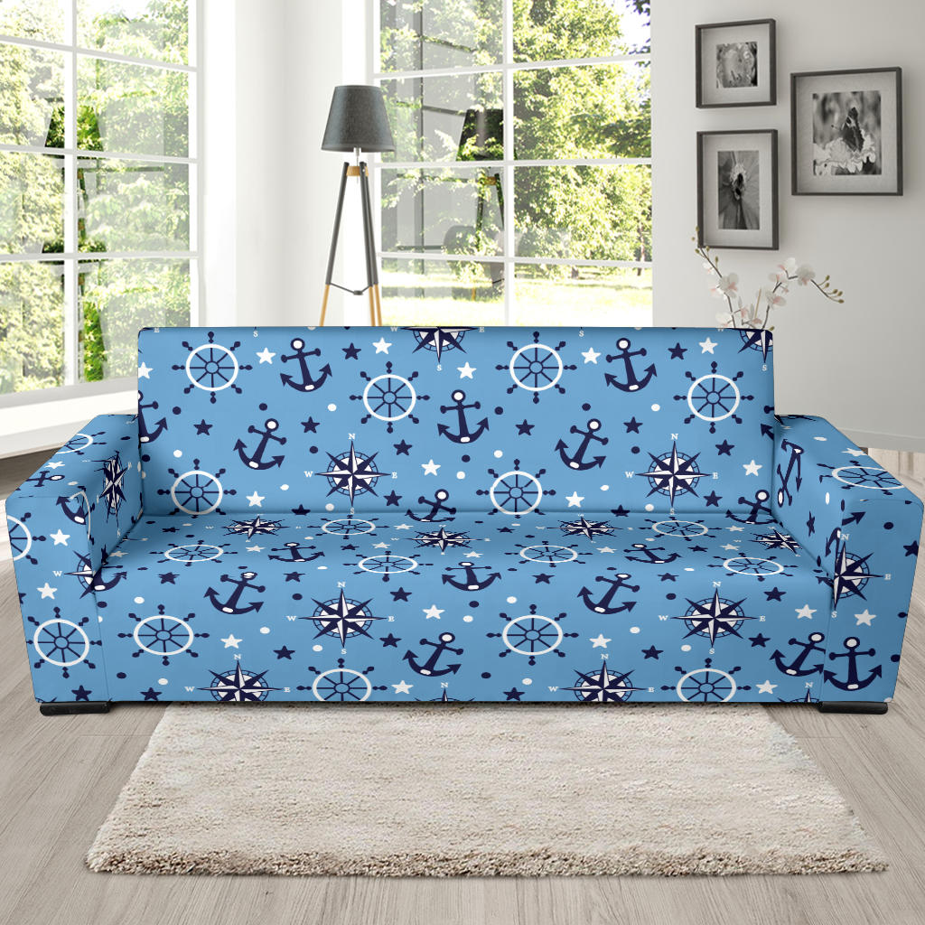 Anchors Rudder Compass Star Nautical Pattern Sofa Slipcover