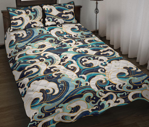 Japanese wave pattern Quilt Bed Set