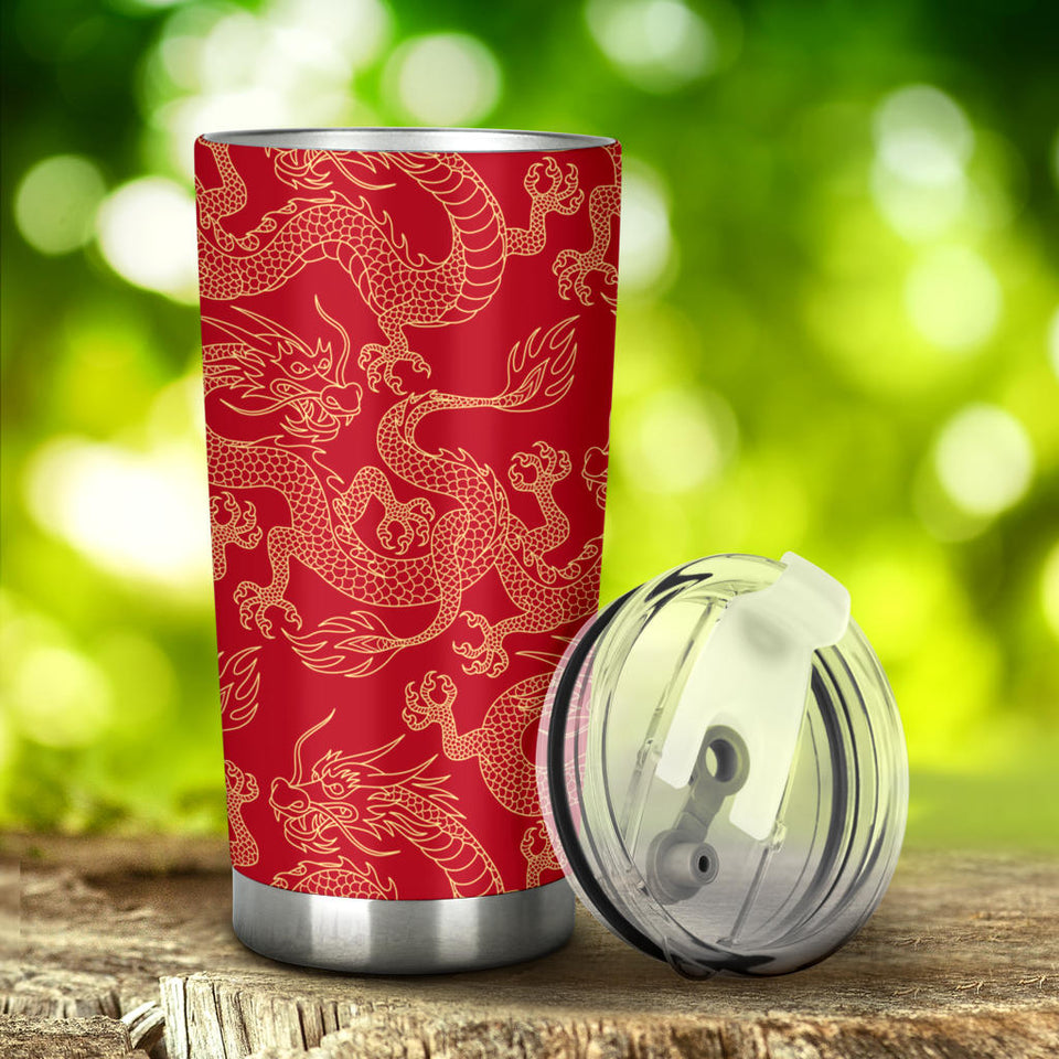Gold Dragons Red Background Tumbler