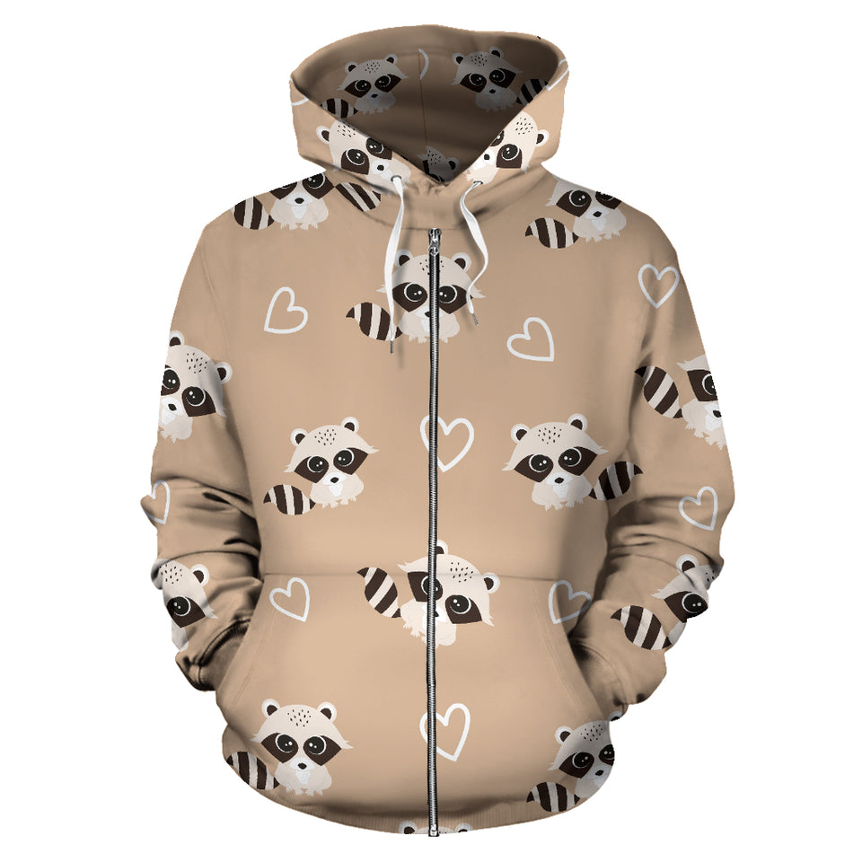Cute Raccoon Heart Pattern Zip Up Hoodie