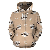 Cute Raccoon Heart Pattern Zip Up Hoodie