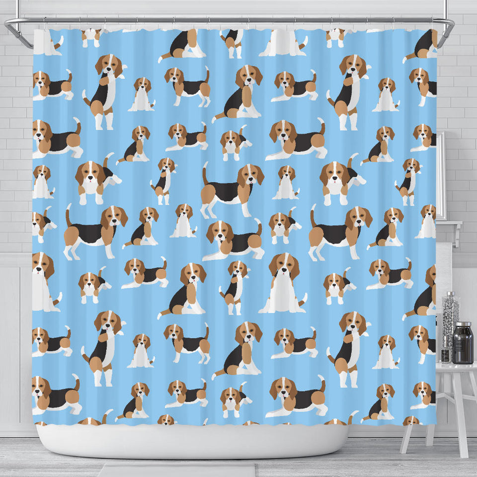 Beagle Dog Blue Background Pattern Shower Curtain Fulfilled In US