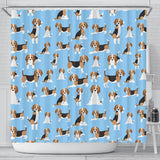 Beagle Dog Blue Background Pattern Shower Curtain Fulfilled In US