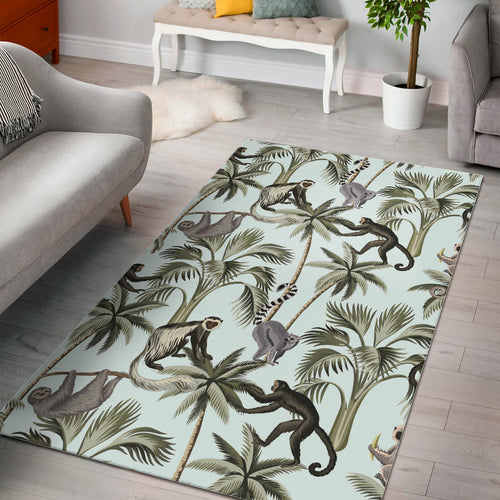Monkey Sloth Lemur Palm Trees Pattern Area Rug
