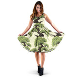 Bonsai Pattern Sleeveless Midi Dress