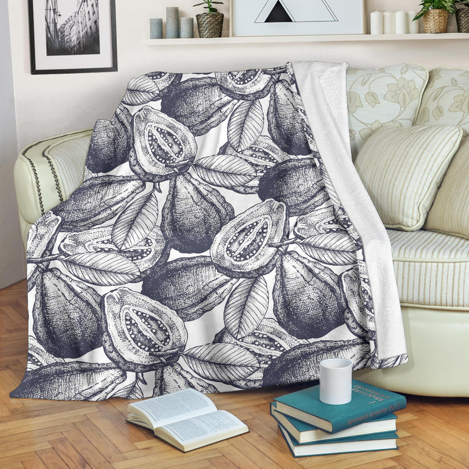Guava Tropical Hand Drawn Pattern Premium Blanket