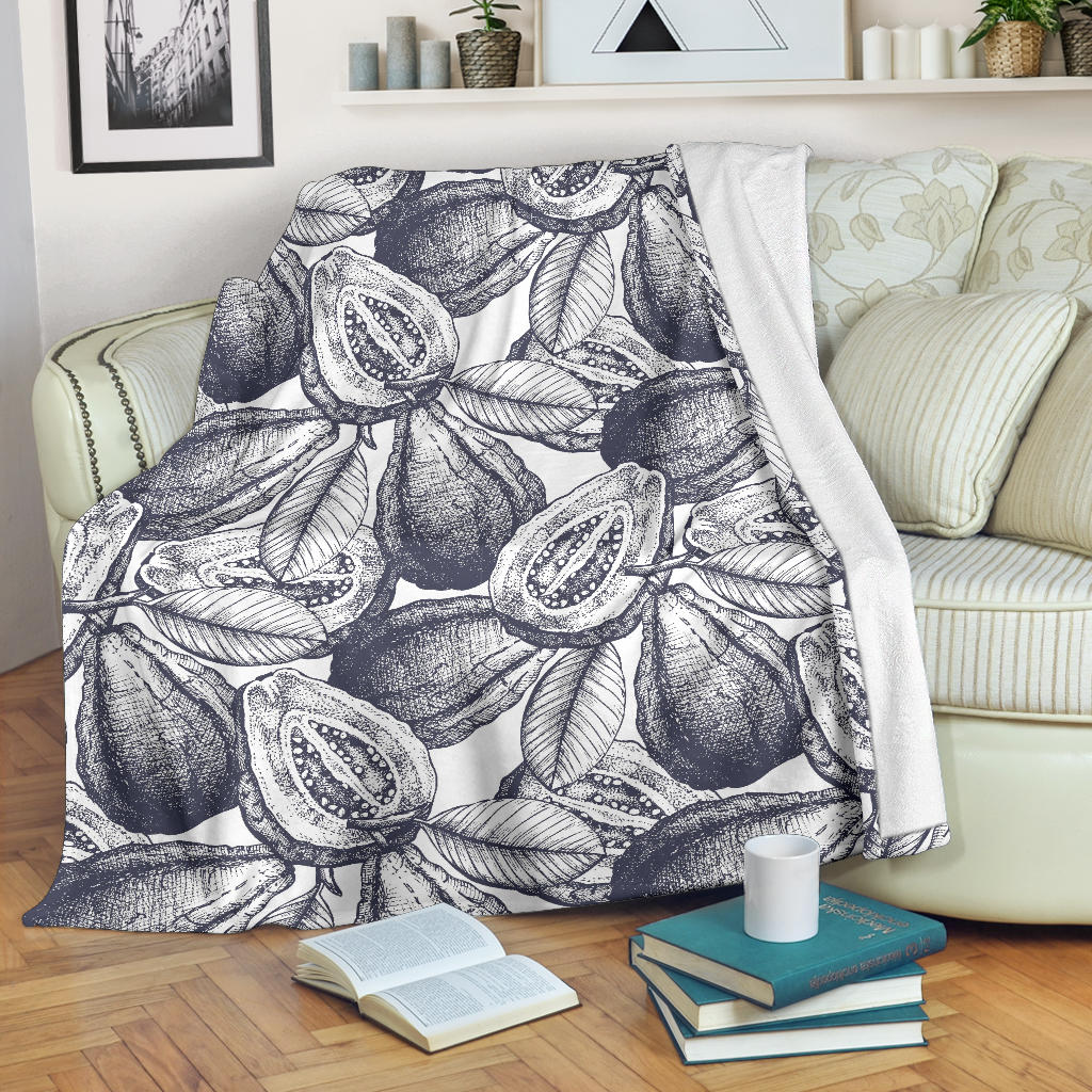 Guava Tropical Hand Drawn Pattern Premium Blanket