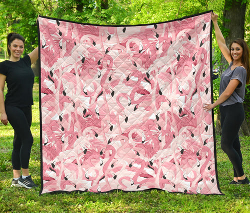 Pink Flamingos Pattern Background Premium Quilt