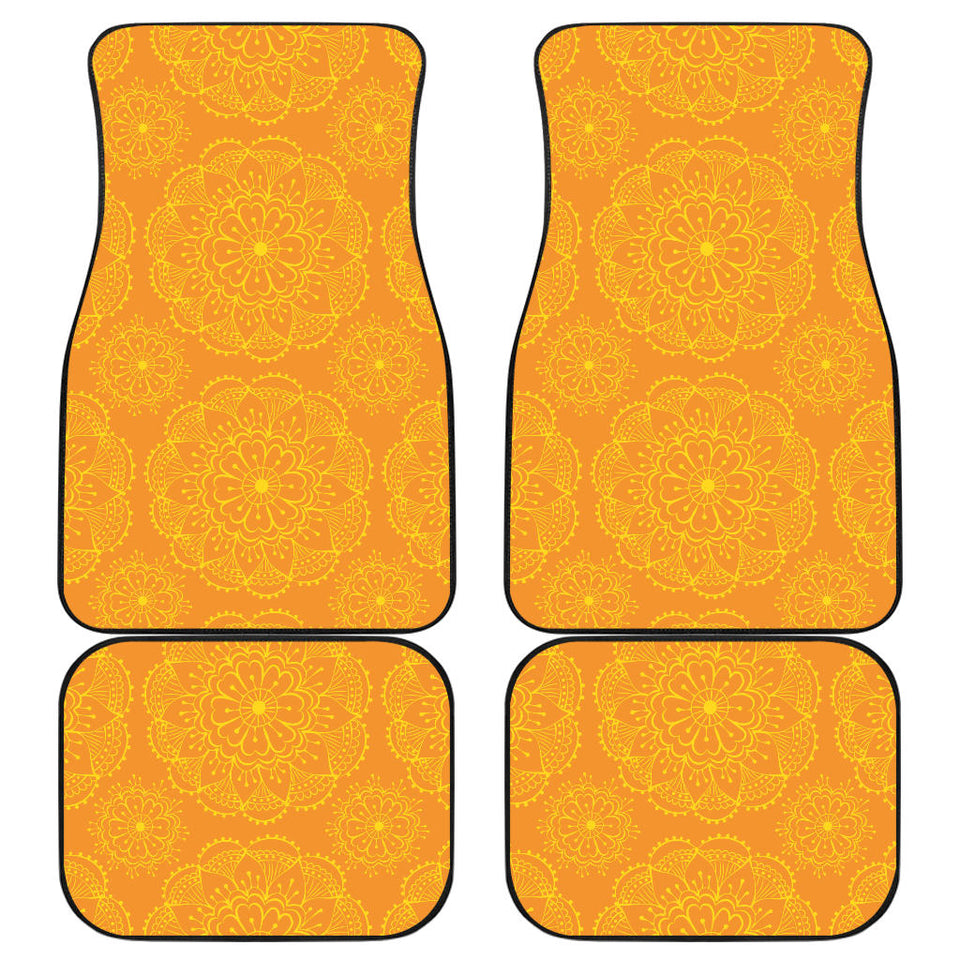Orange Traditional Indian Element Pattern Front And Back Car Mats