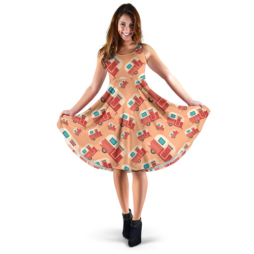 Camper Van Pattern Print Design 03 Sleeveless Midi Dress