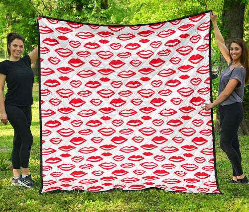 Lips Pattern Print Design 05 Premium Quilt