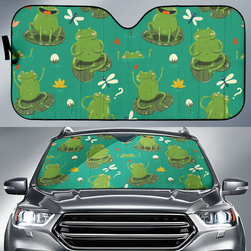 Cute Frog Dragonfly Design Pattern Car Sun Shade