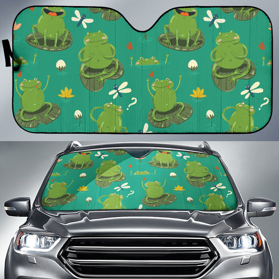 Cute Frog Dragonfly Design Pattern Car Sun Shade