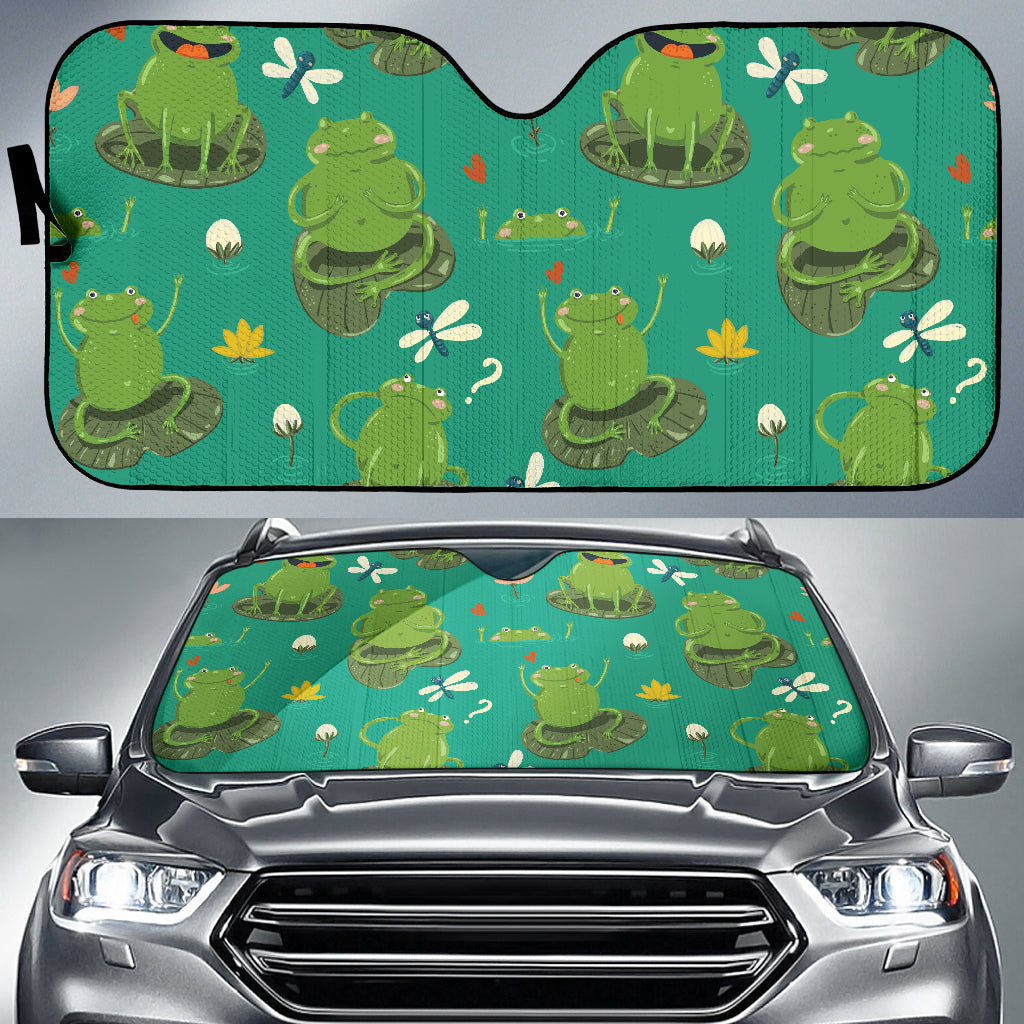 Cute Frog Dragonfly Design Pattern Car Sun Shade