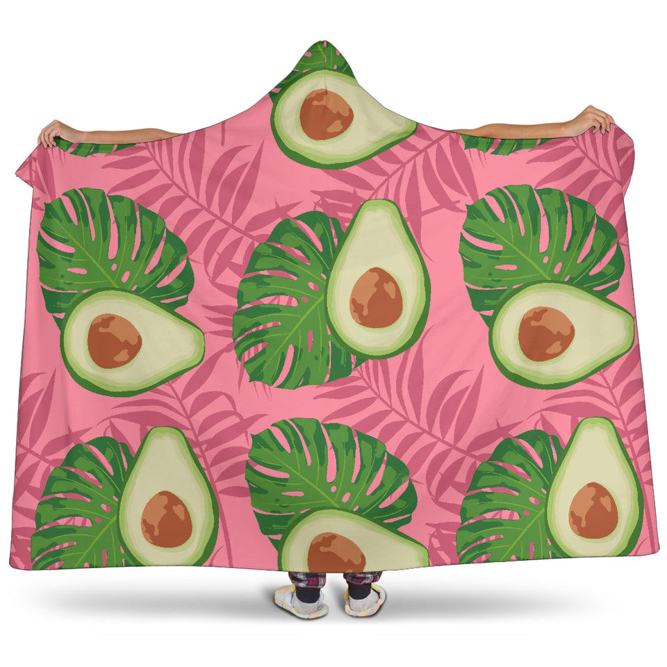 Avocado Slices Leaves Pink Back Ground Hooded Blanket