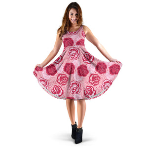 Rose Pattern Print Design 02 Sleeveless Midi Dress
