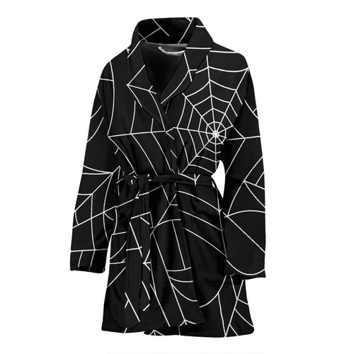 Spider Web Pattern Black Background White Cobweb Women'S Bathrobe