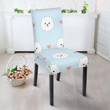 White Cute Pomeranian Pattern Dining Chair Slipcover