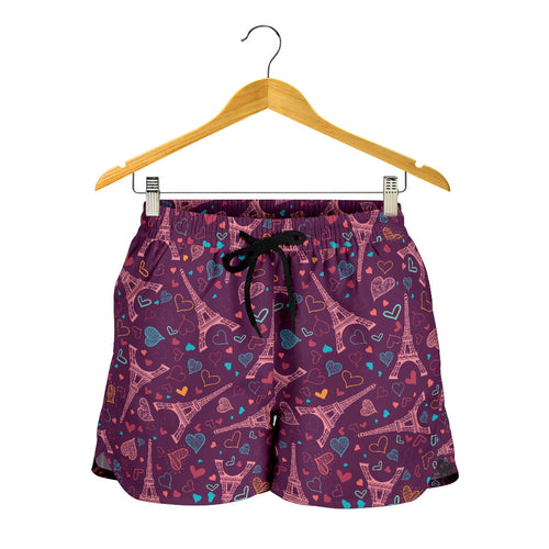 Eiffel Tower Heart Pattern Print Design 04 Women Shorts