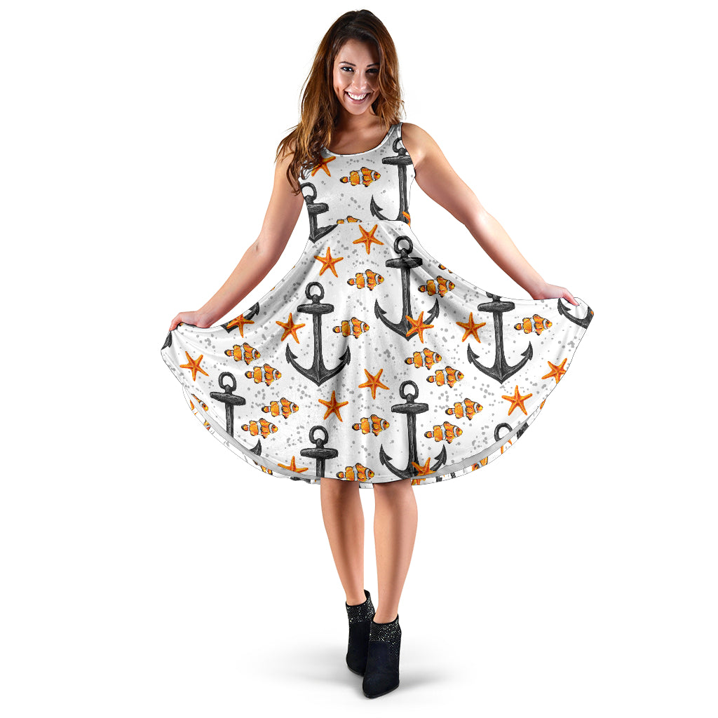 Clown Fish Pattern Print Design 02 Sleeveless Midi Dress