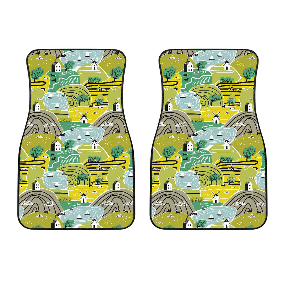 Hand Drawn Windmill Pattern Front Car Mats