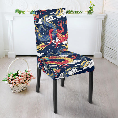 Blue Red Dragon Cloud Pattern Dining Chair Slipcover