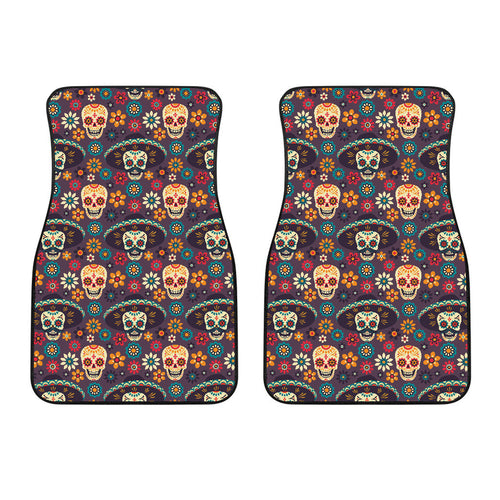 Sugar Skulls Flower Maxican Pattern Front Car Mats