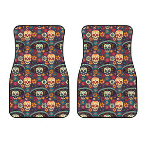 Sugar Skulls Flower Maxican Pattern Front Car Mats