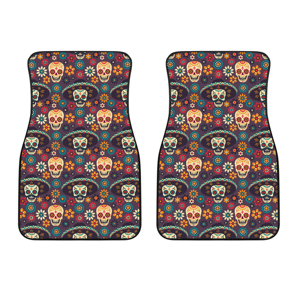 Sugar Skulls Flower Maxican Pattern Front Car Mats