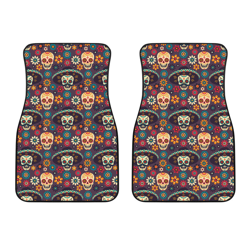 Sugar Skulls Flower Maxican Pattern Front Car Mats