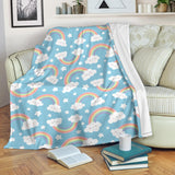 Cute Rainbow Clound Star Pattern Blue Background Premium Blanket
