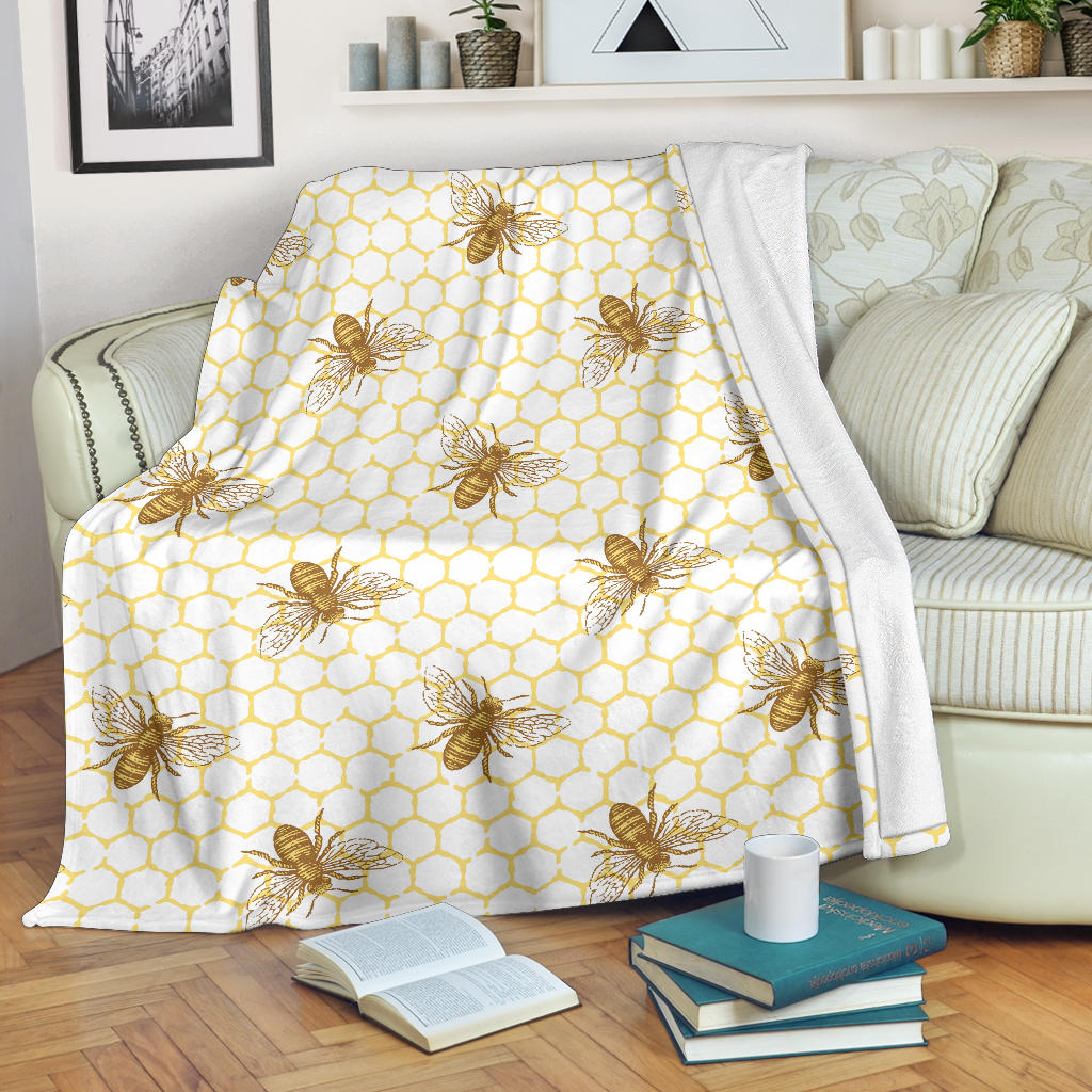 Bee Honeycomb Seamless Design Pattern Premium Blanket