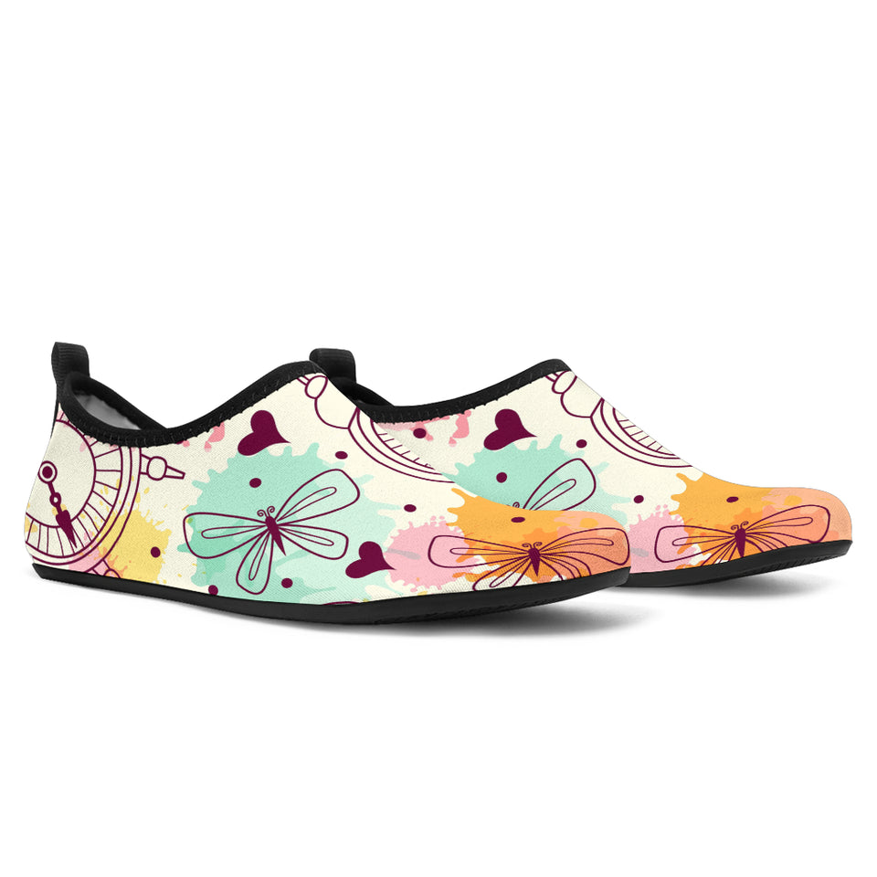 Clock Butterfly Pattern Aqua Shoes