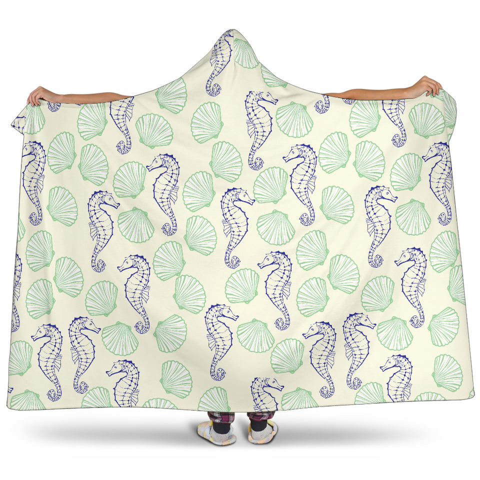 Seahorse Shell Pattern Hooded Blanket