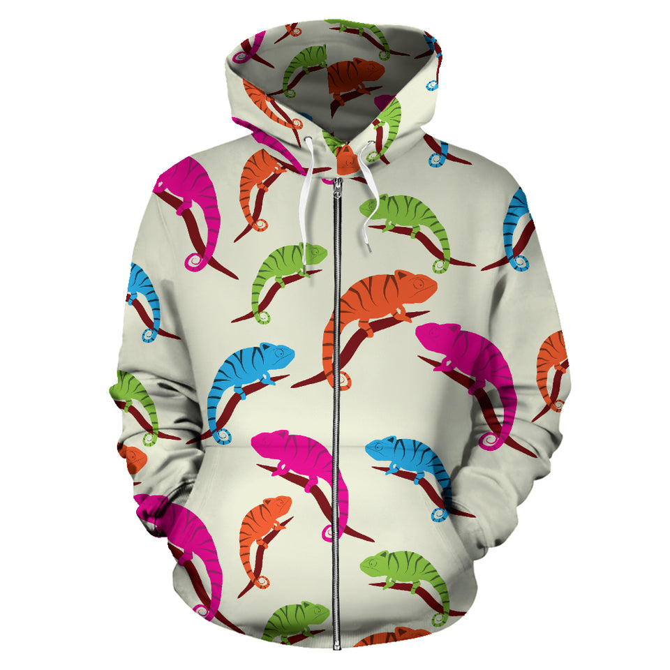 Colorful Chameleon Lizard Pattern Zip Up Hoodie