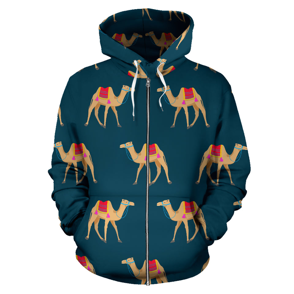 Camel Pattern Blue Blackground Zip Up Hoodie