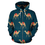 Camel Pattern Blue Blackground Zip Up Hoodie