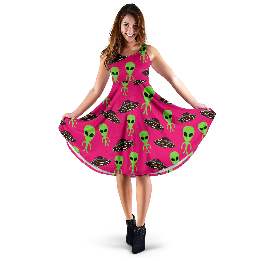 Alien Pattern Print Design 03 Sleeveless Midi Dress