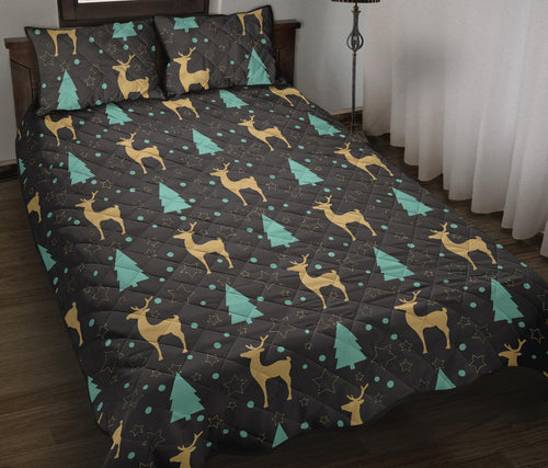 Deers star tree pattern Quilt Bed Set